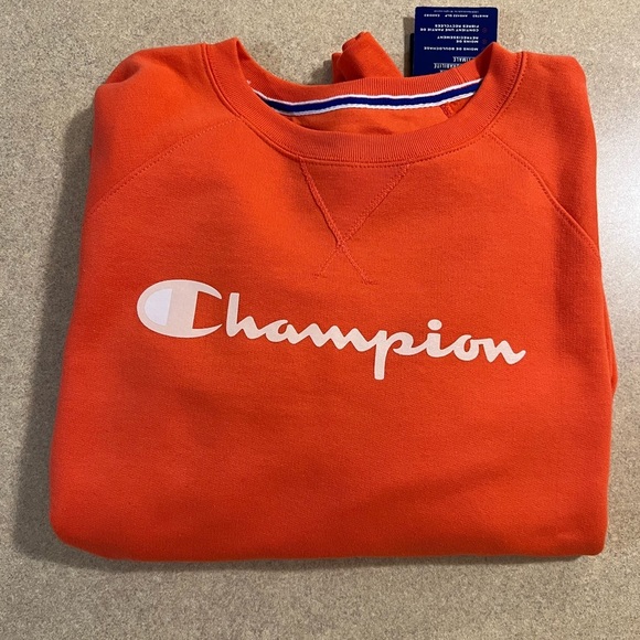 NWT Champion® Powerblend Graphic Fleece Sweatshirt Orange - Picture 2 of 5